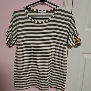 Striped Short Sleeve Women's Tee in Gteen and White